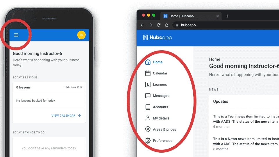 menu location on a mobile and desktop